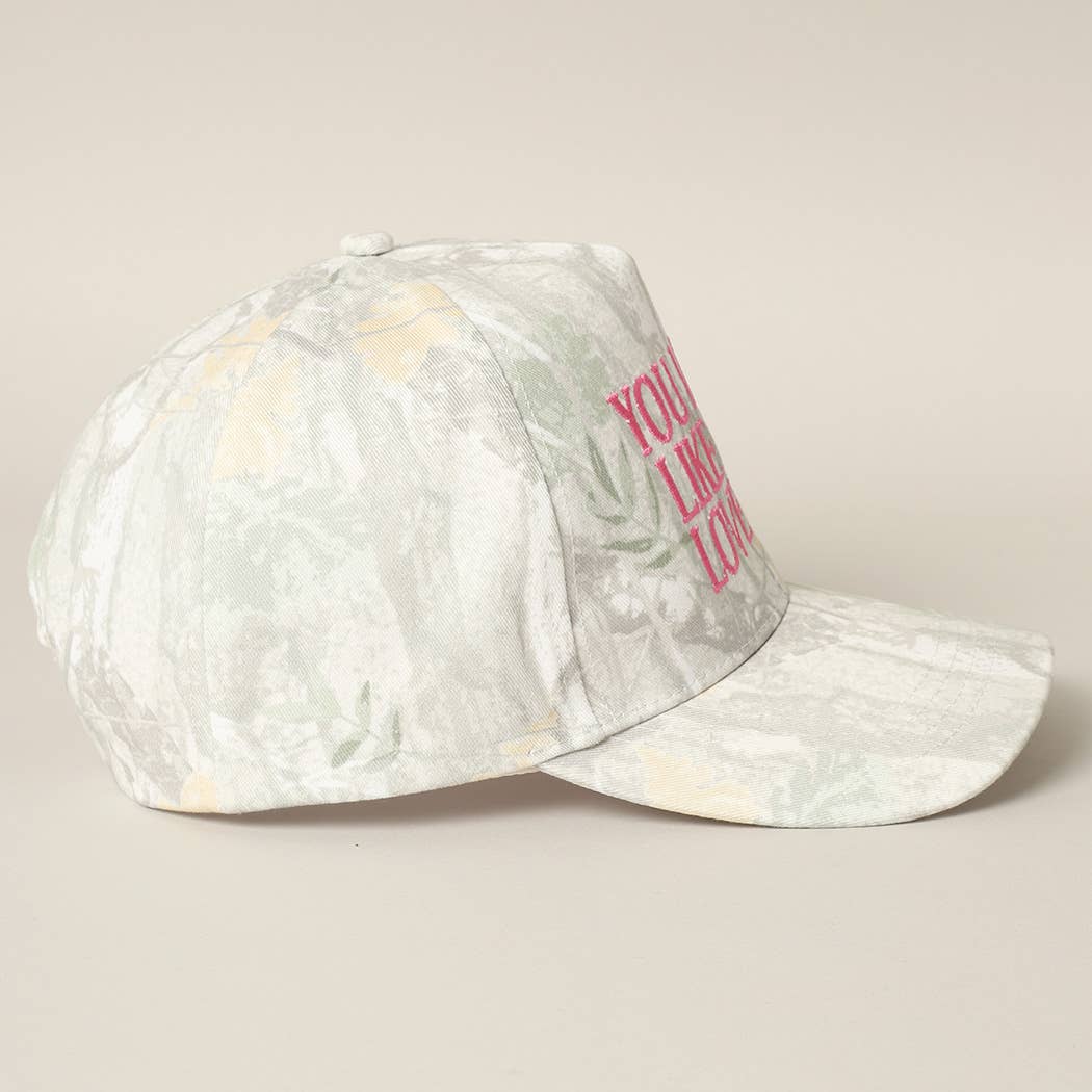 You Look Like You Love Me Embroidery Trucker Hat (White Out Camo Pink)