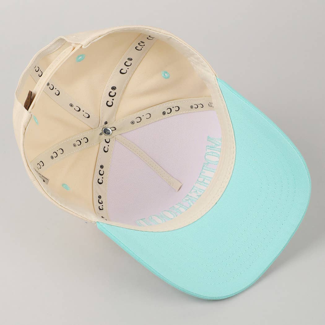 MOTHERHOOD Embroidered Two-Tone Trucker Hat (Fresh Mint)