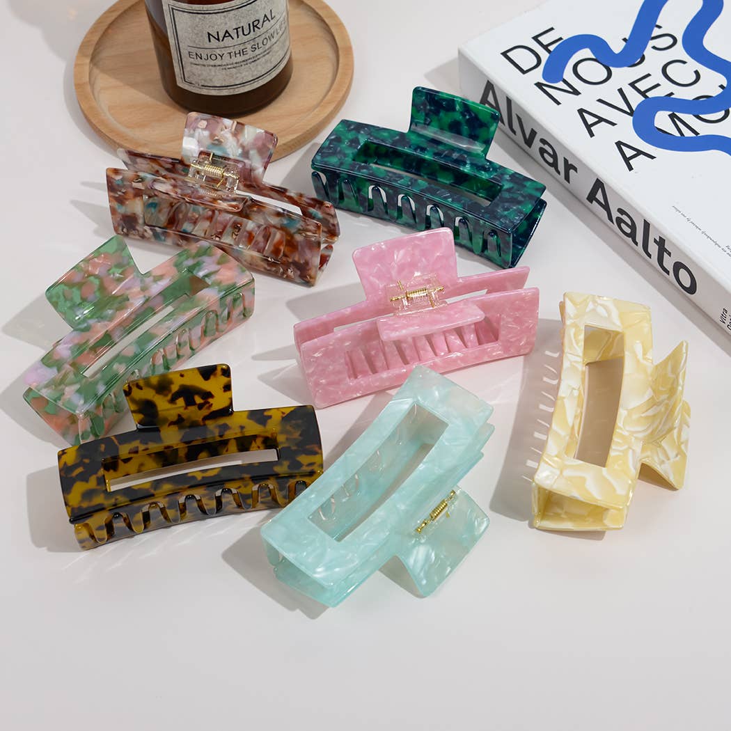 Vintage Oversized Square Acetate Claw Clip, Eco-Friendly (Aqua Blue)