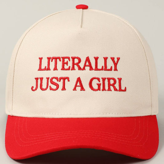 Literally Just A Girl Two Tone Trucker Hat (Bright Red)