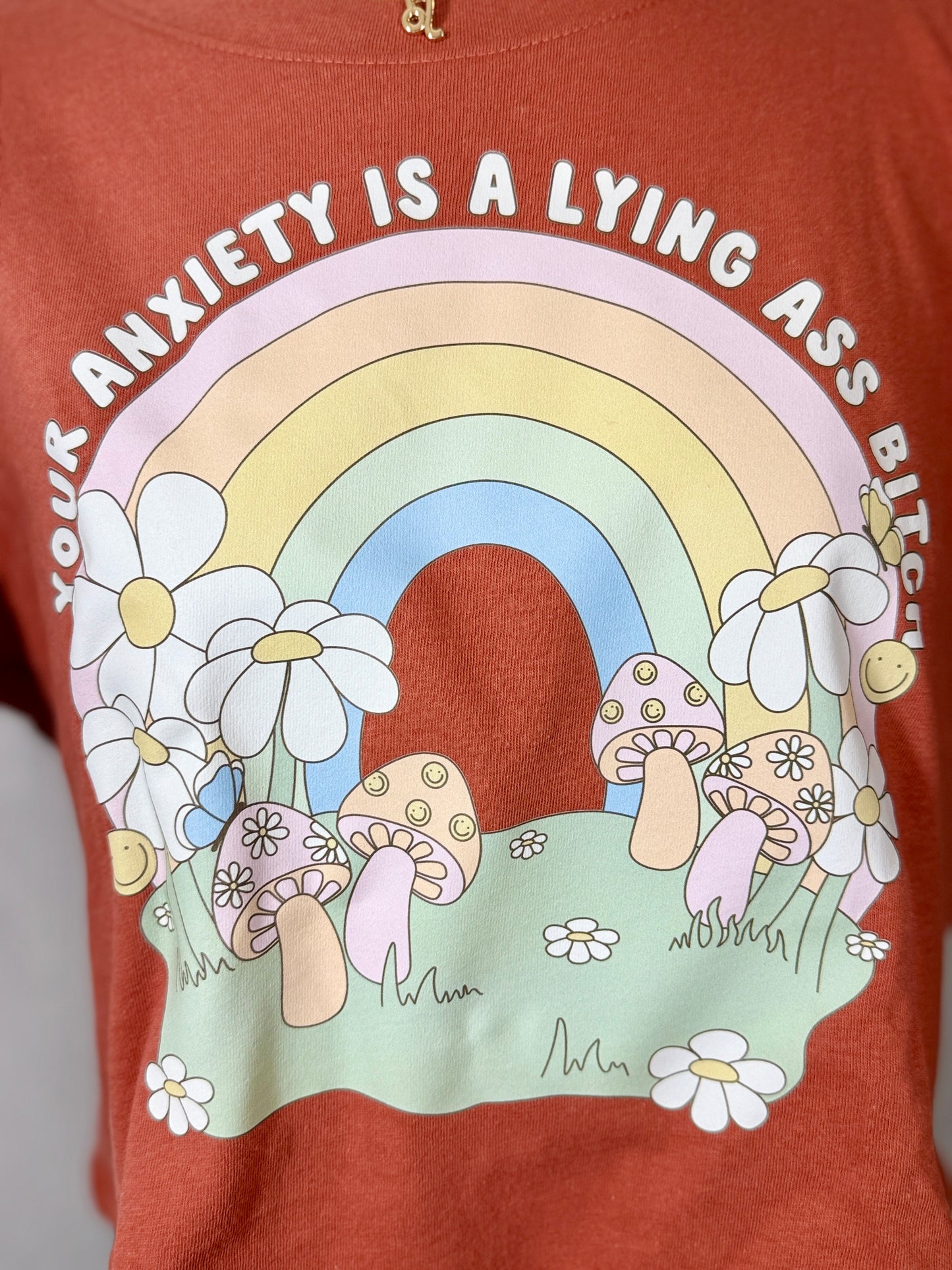 Your Anxiety is Lying Cropped Graphic Tee (Rustic Red)