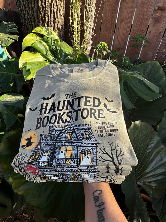 The Haunted Bookstore Comfort Colors Graphic Tee (Haunted Green)
