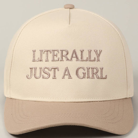 Literally Just A Girl Two Tone Trucker Hat (Light Beige)