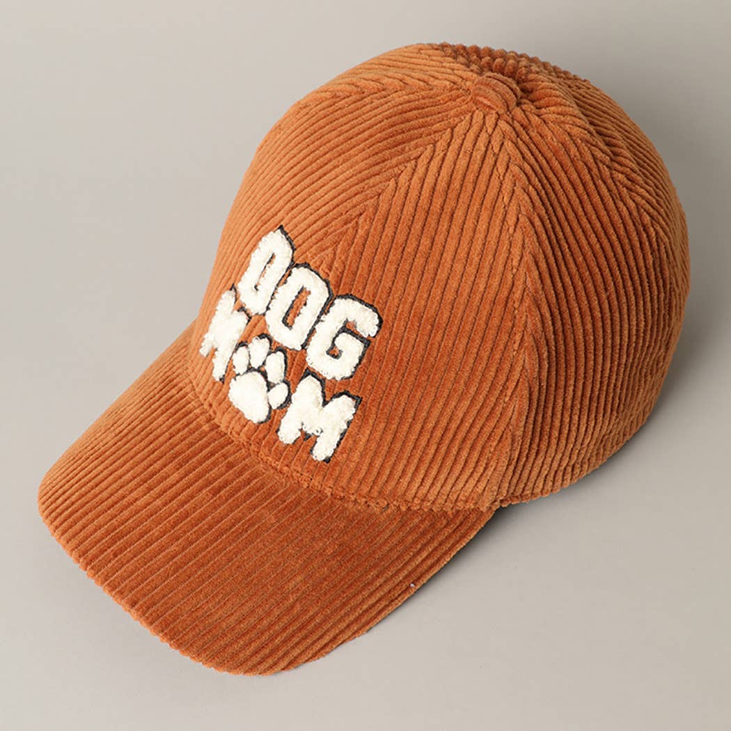 Dog Mom Corduroy Baseball Cap (Brown)