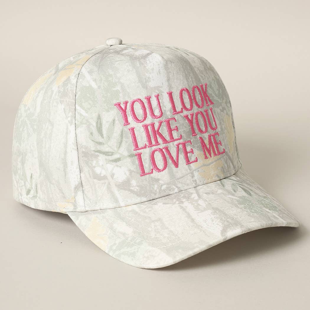 You Look Like You Love Me Embroidery Trucker Hat (White Out Camo Pink)