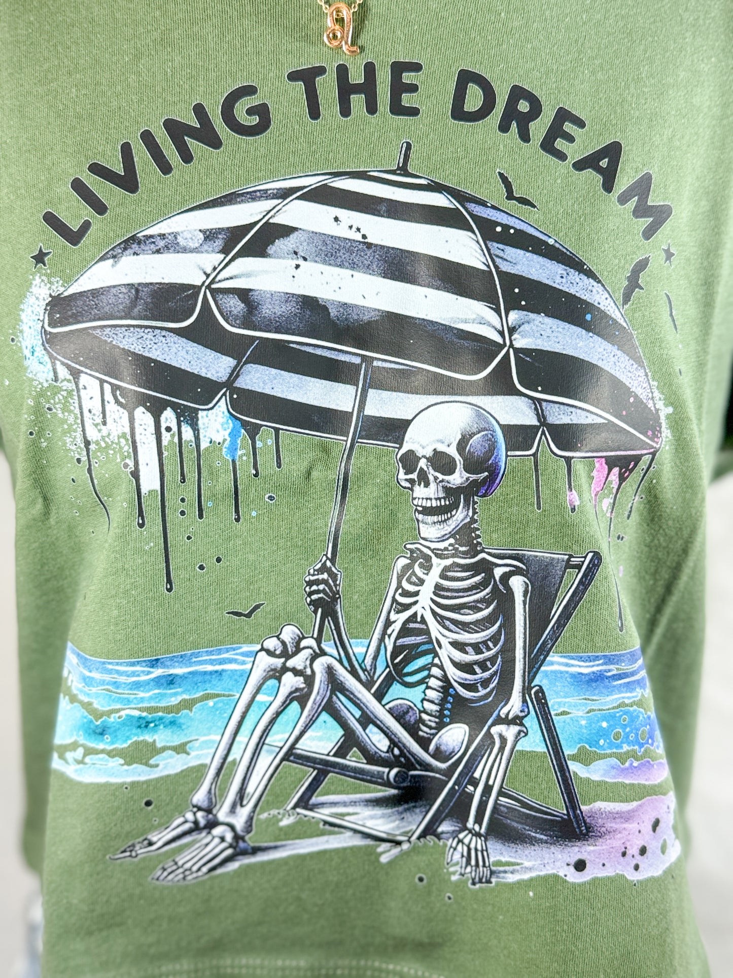 Living The Dream Cropped Graphic Tee (Olive Green)