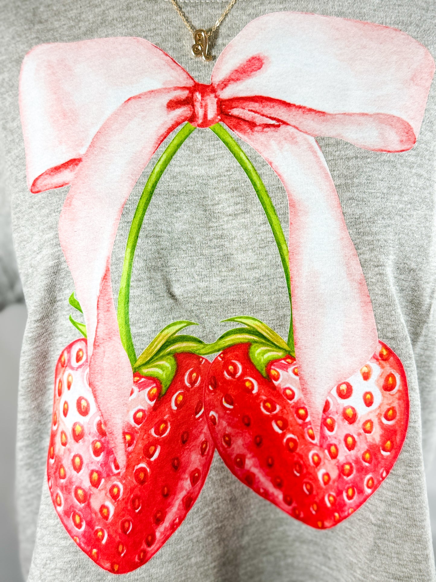 Coquette Strawberries & Bows Cropped Tee (Light Heather Grey)