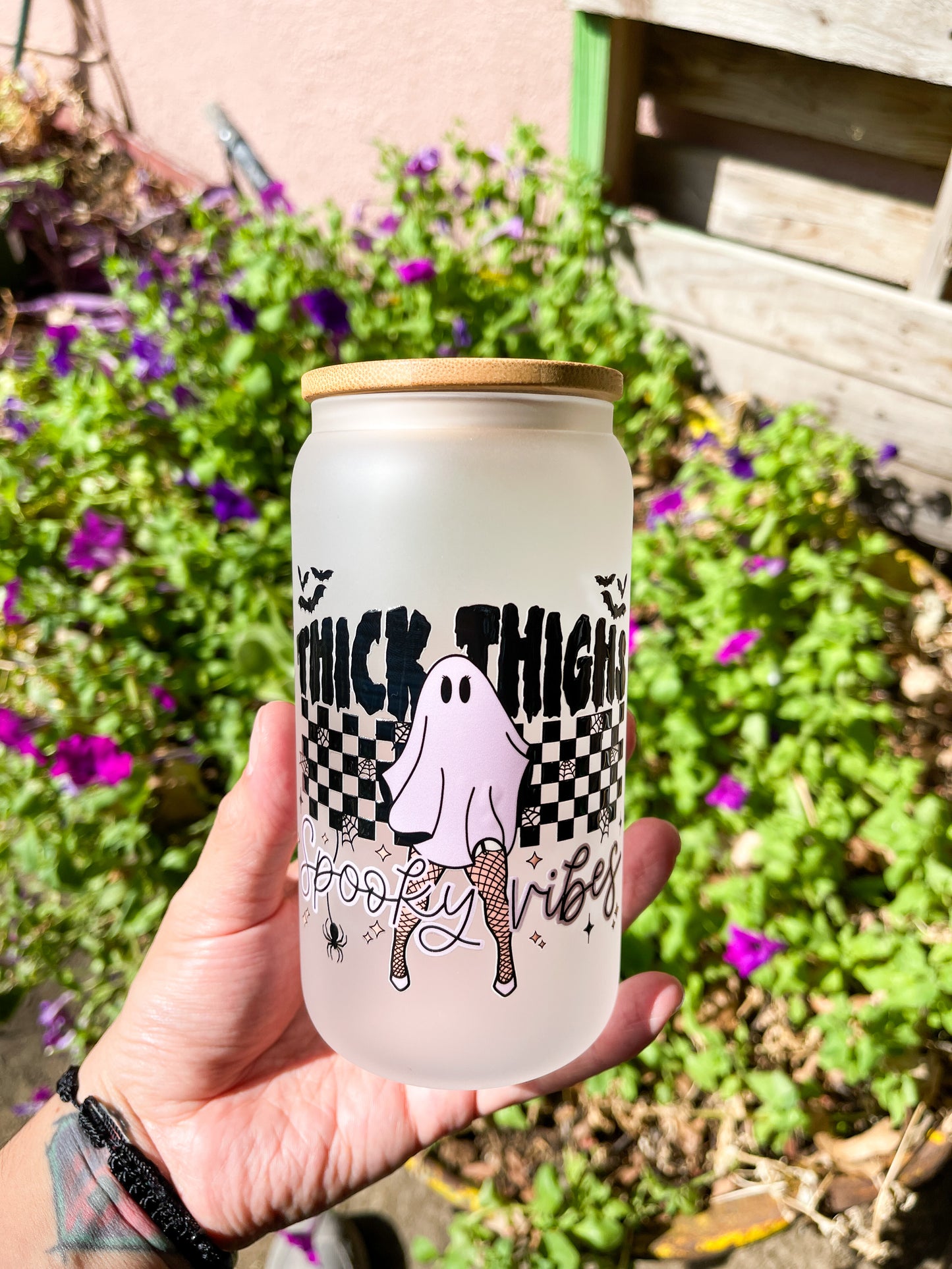Thick Thighs Spooky Vibes Glass Tumblers - 16oz