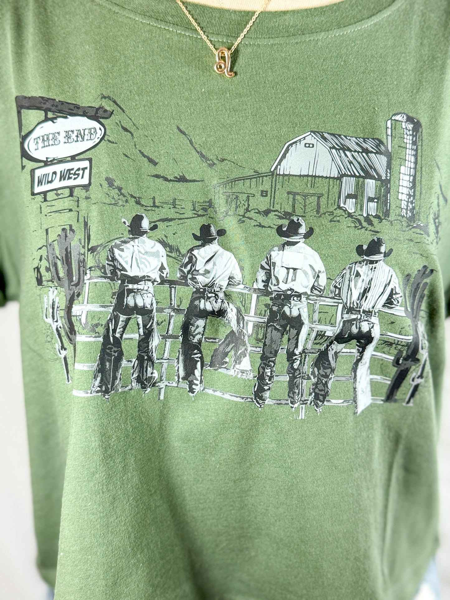 Wild West Cowboys Cropped Graphic Tee (Olive Green)