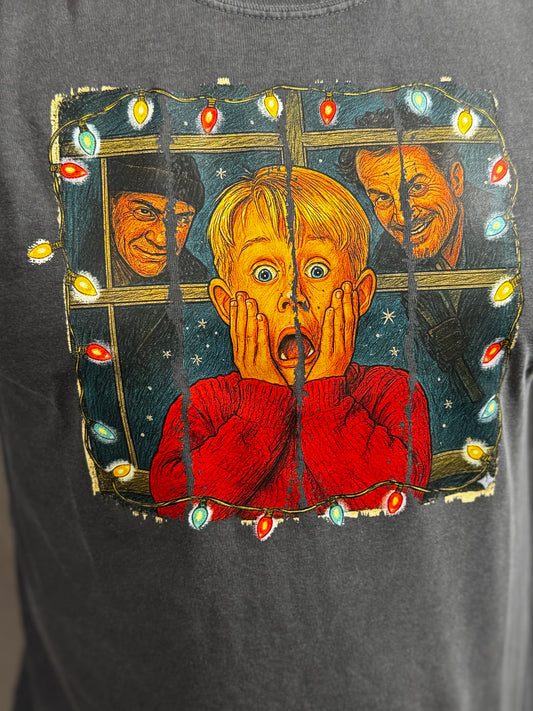 Home Alone Comfort Colors Graphic Long Sleeve Tee (Charcoal)