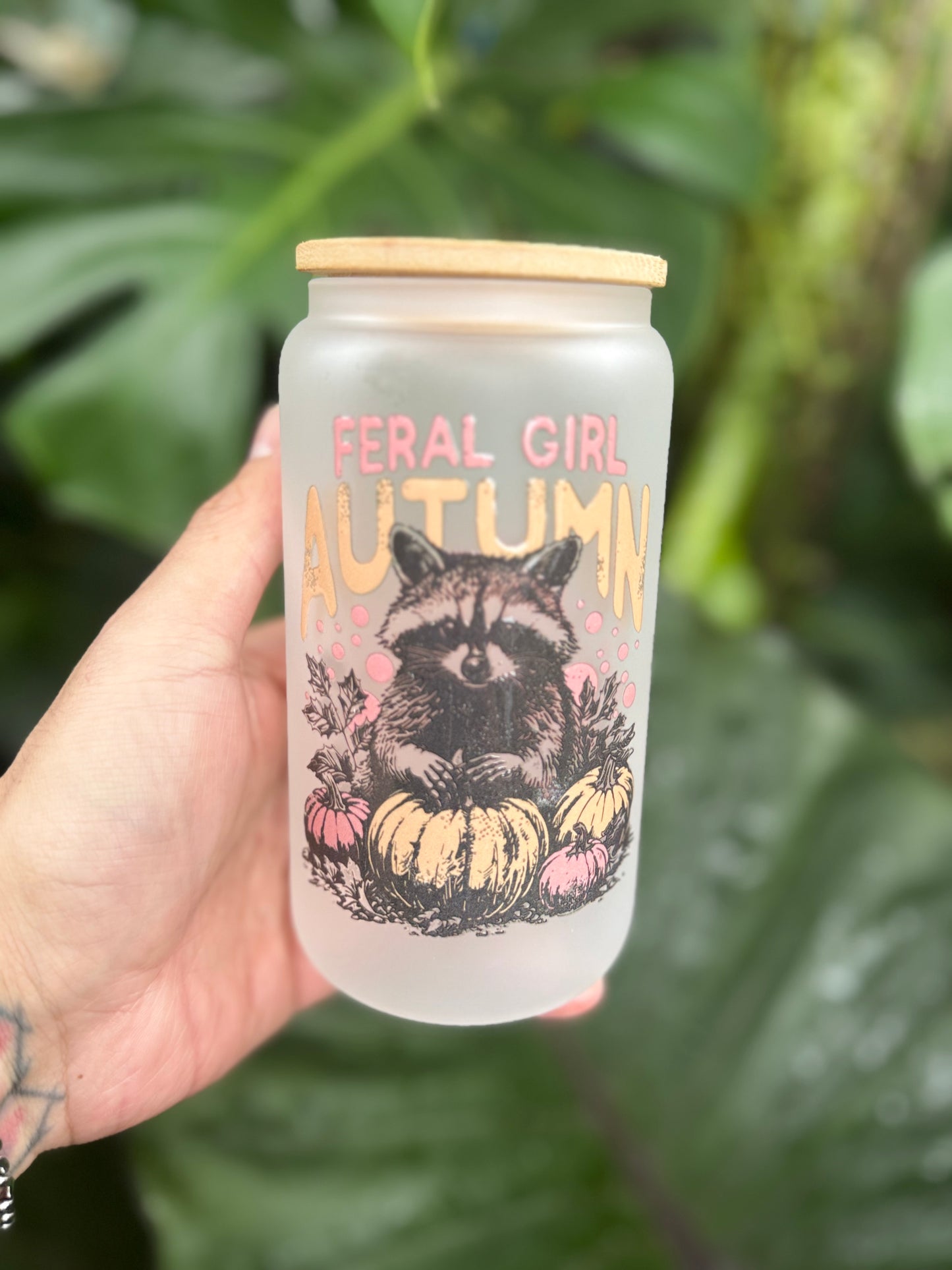 Feral Girl Autumn Glass Tumbler - 16oz