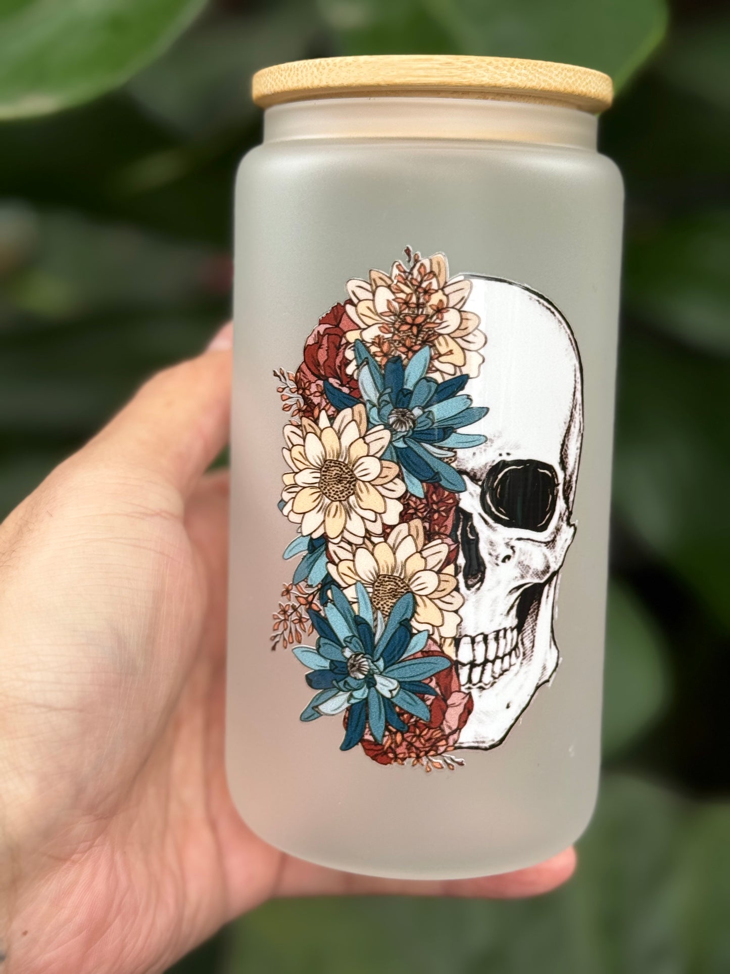 Skulls & Florals Glass Tumbler - 16oz