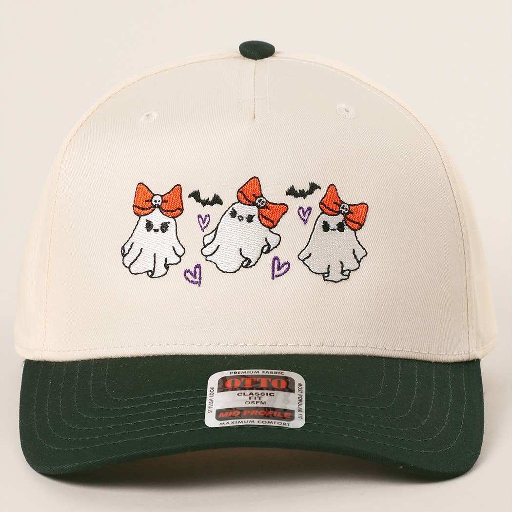 Coquette Ghostie Ghouls Embroidery Trucker Hat (Hunter Green)