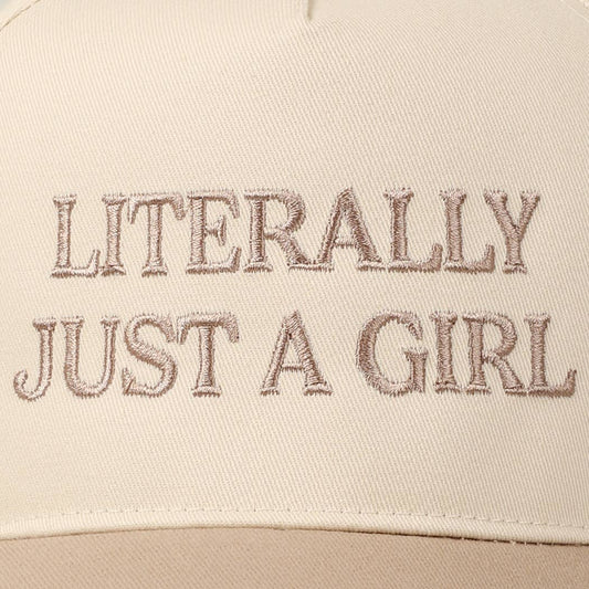 Literally Just A Girl Two Tone Trucker Hat (Light Beige)