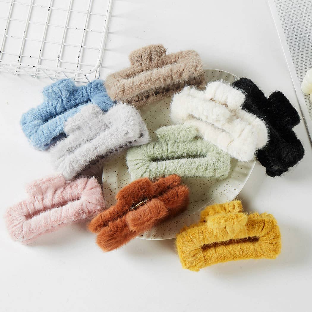 Solid Fuzzy Rectangular Hair Claw (Mint Condition)