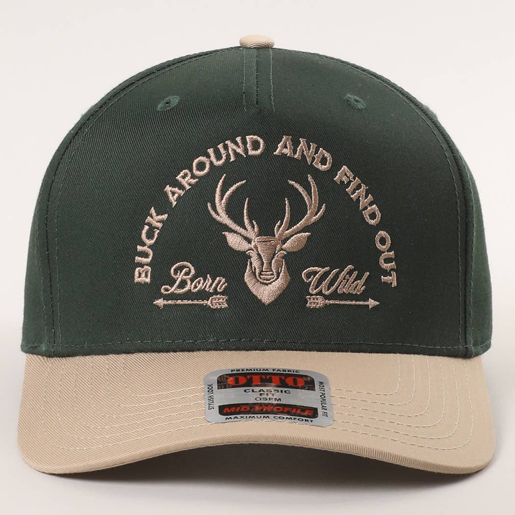 Buck Around And Find Out Embroidered Trucker Hat (Khaki Green)