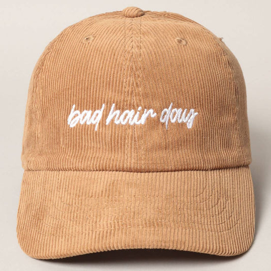 Bad Hair Day Corduroy Baseball Cap (Tan)