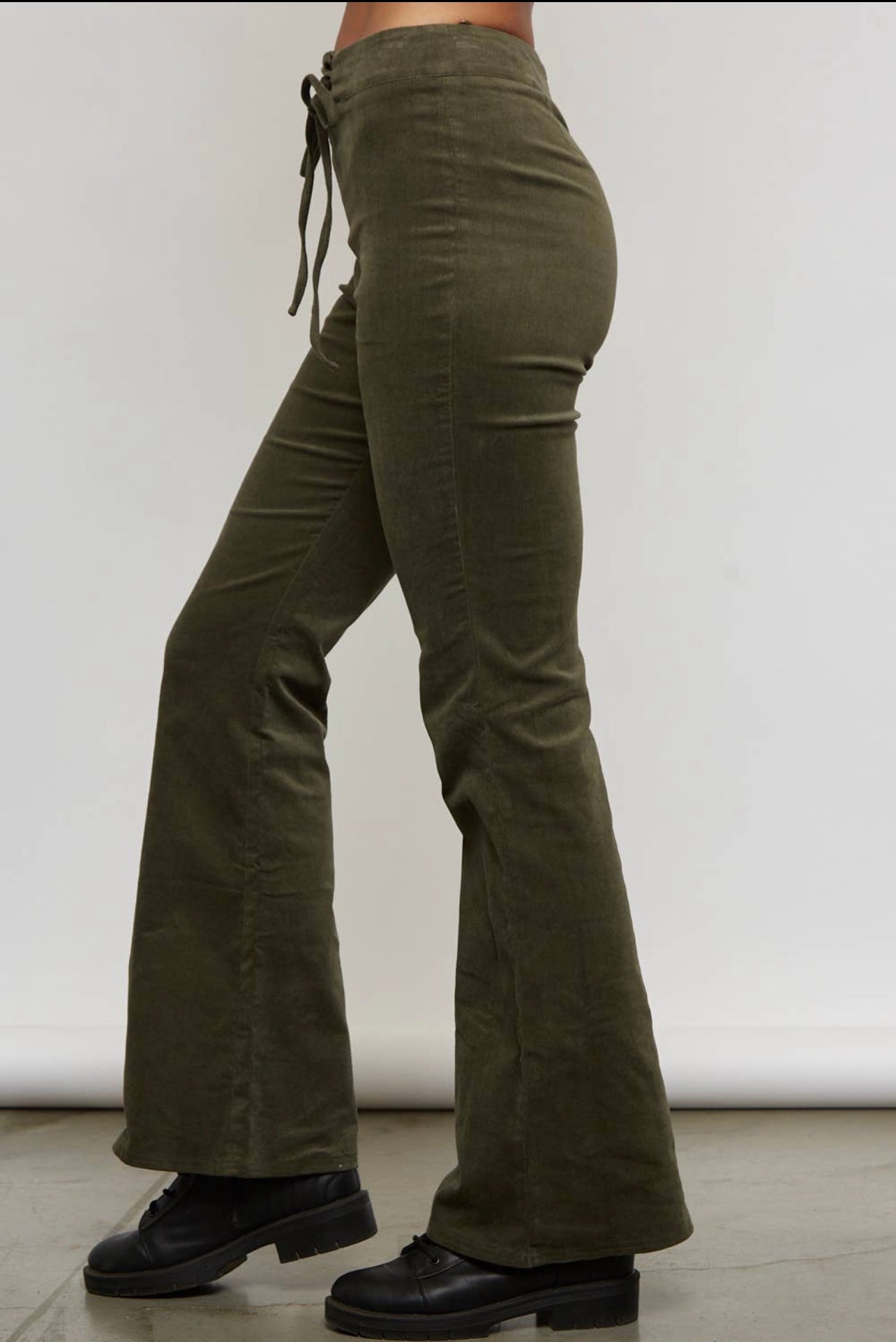 Indie Waist Lace Corduroy Flare Pant (Olive Green)