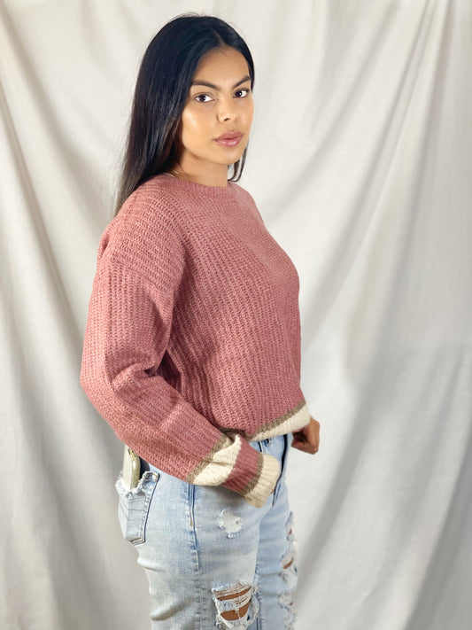 Delta Ribbed Knit Sweater (Dusty Rose)