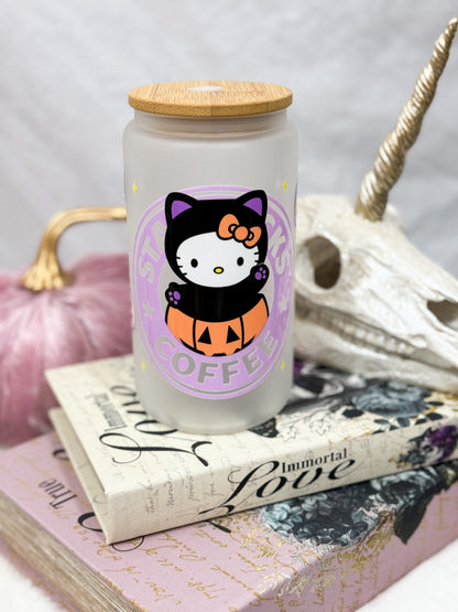 Spooky Kitty Halloween Glass Tumbler - 16oz