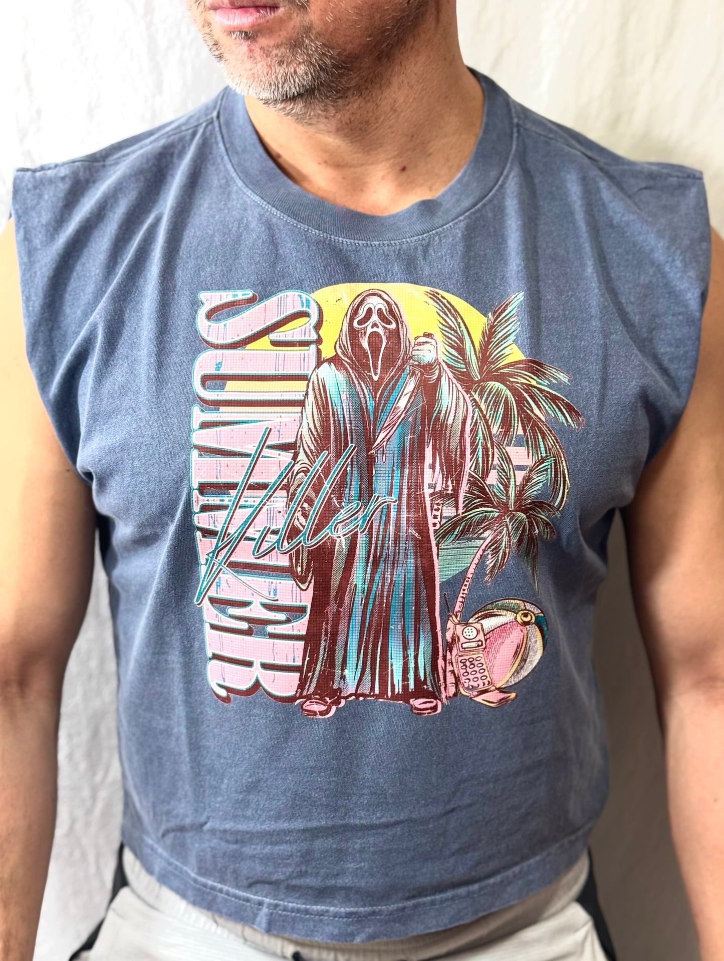Killer Summer Boxy Heavyweight Muscle Tee (Denim)