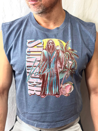 Killer Summer Boxy Heavyweight Muscle Tee (Denim)