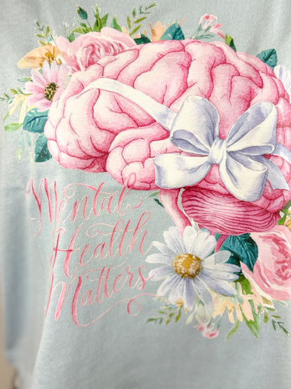 Mental Health Matters Cropped Graphic Tee (Light Denim)