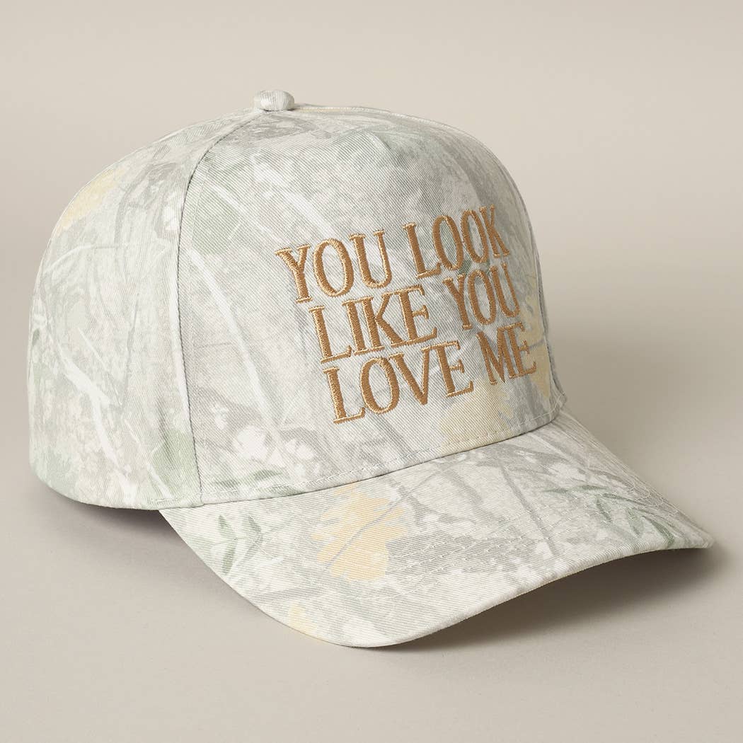 You Look Like You Love Me Embroidery Trucker Hat (White Out Camo Beige)