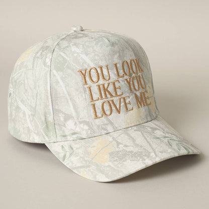 You Look Like You Love Me Embroidery Trucker Hat (White Out Camo Beige)