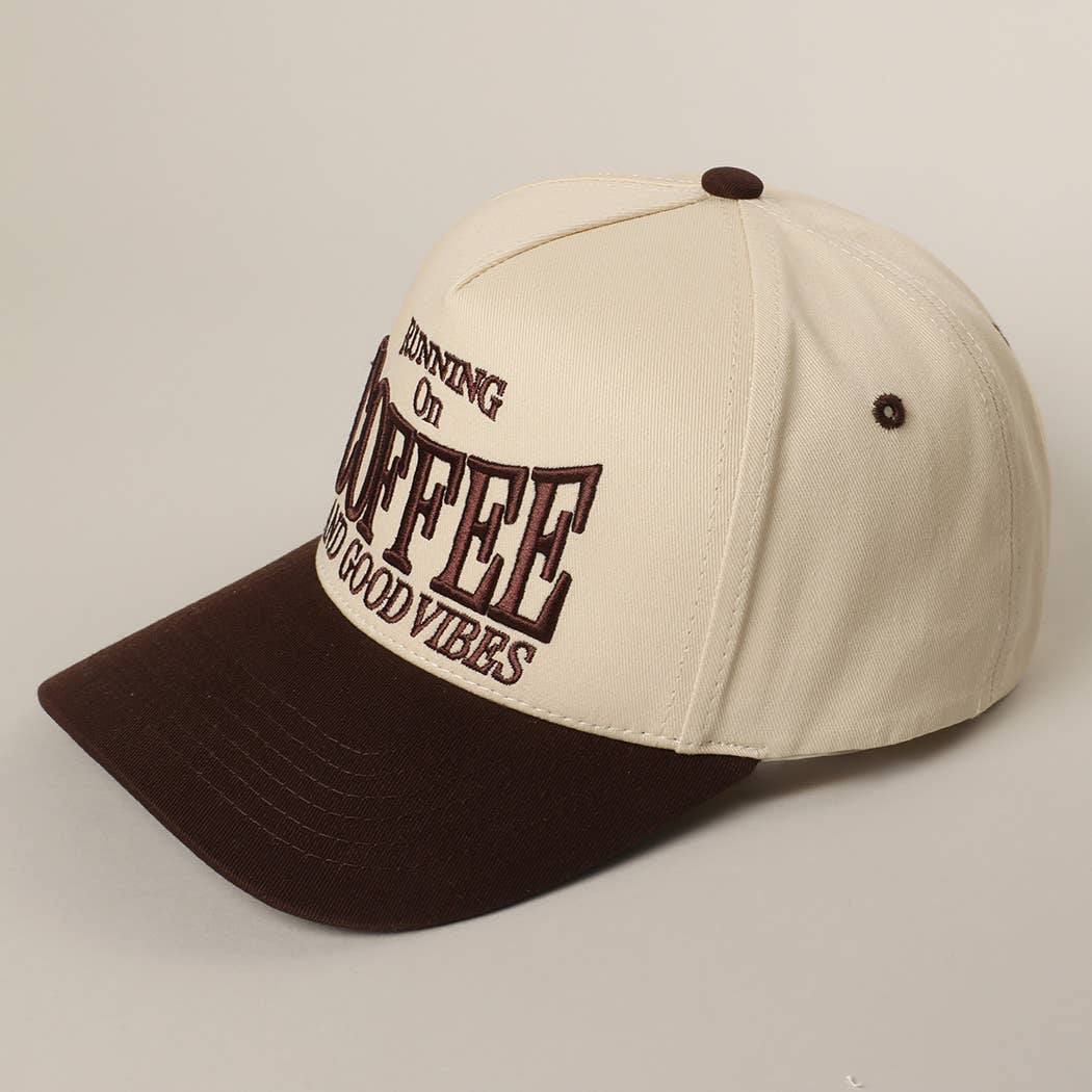 Running on Coffee and Good Vibes Embroidered Dad Hat (Brown)