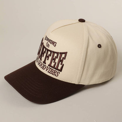 Running on Coffee and Good Vibes Embroidered Dad Hat (Brown)