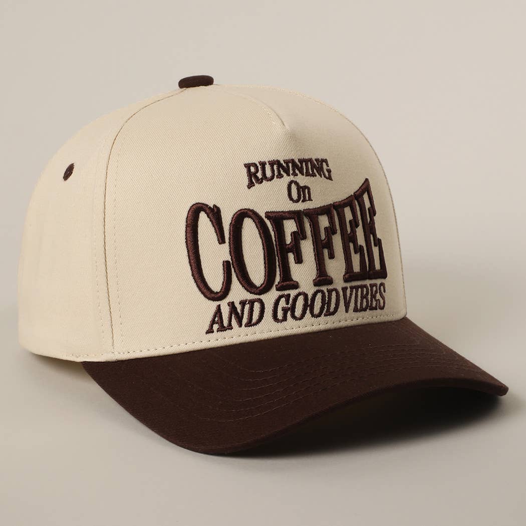 Running on Coffee and Good Vibes Embroidered Dad Hat (Brown)