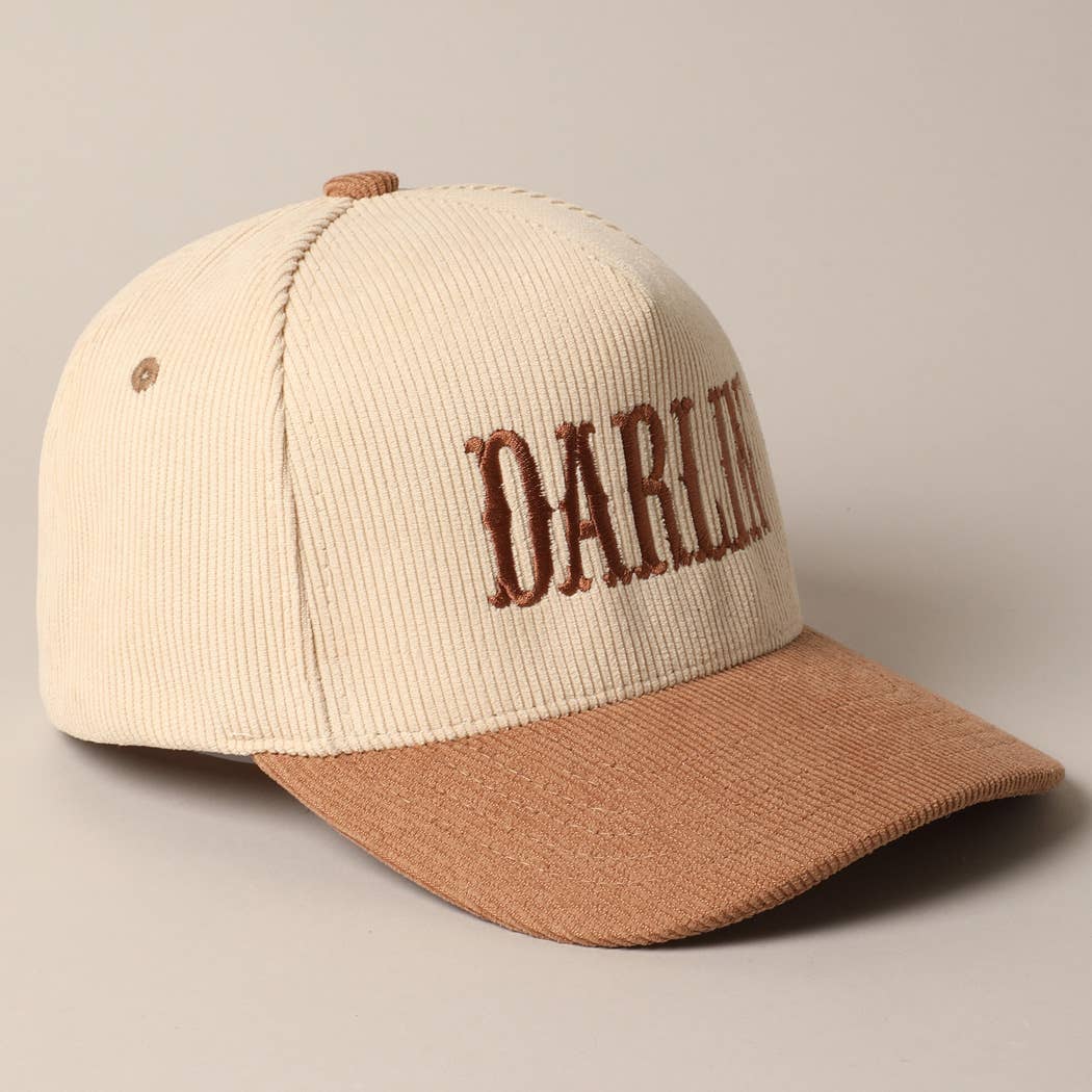 DARLIN' Corduroy Trucker Hat (Beige Deluxe)