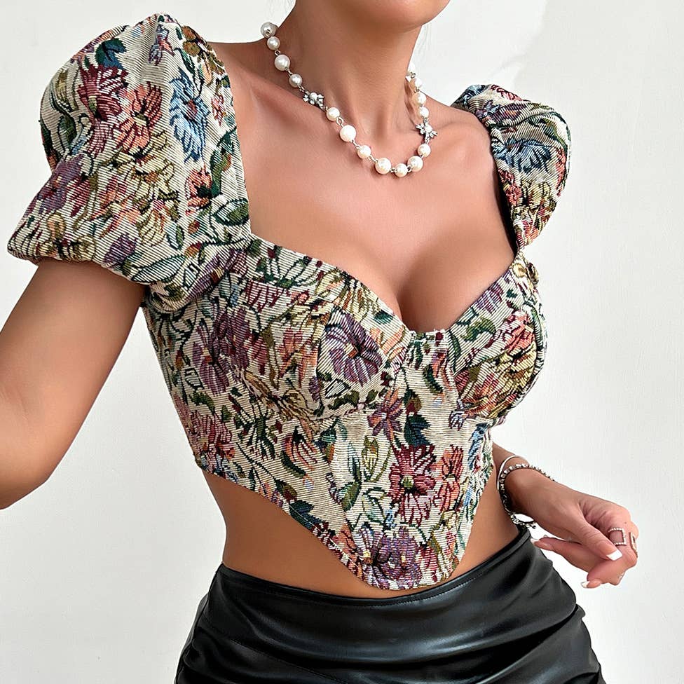 Princess Sleeve Floral Madame Corset Top (Daisy)