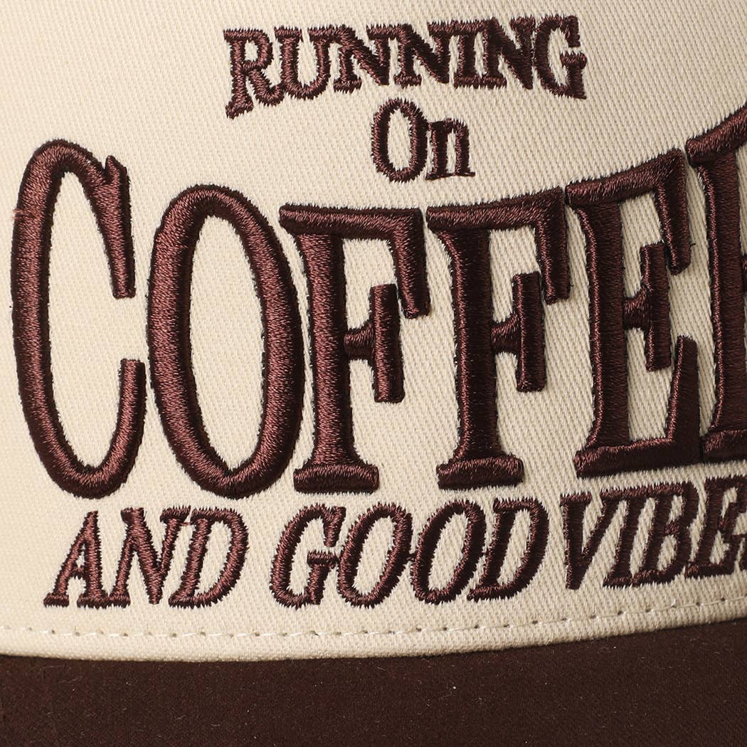 Running on Coffee and Good Vibes Embroidered Dad Hat (Brown)