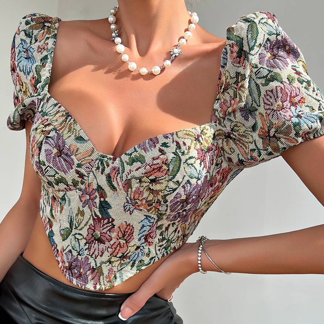 Princess Sleeve Floral Madame Corset Top (Daisy)