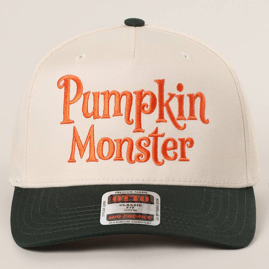 Pumpkin Monster Typography Embroidery Trucker Hat (Hunter Green)