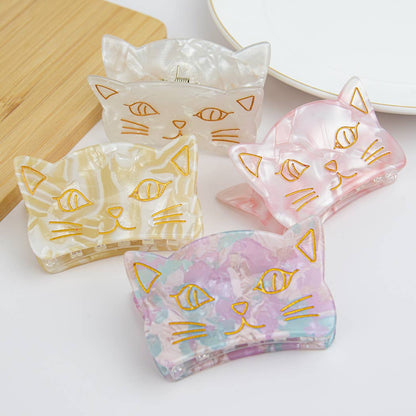 Acrylic Cute Cat Claw Clip (White Marble)