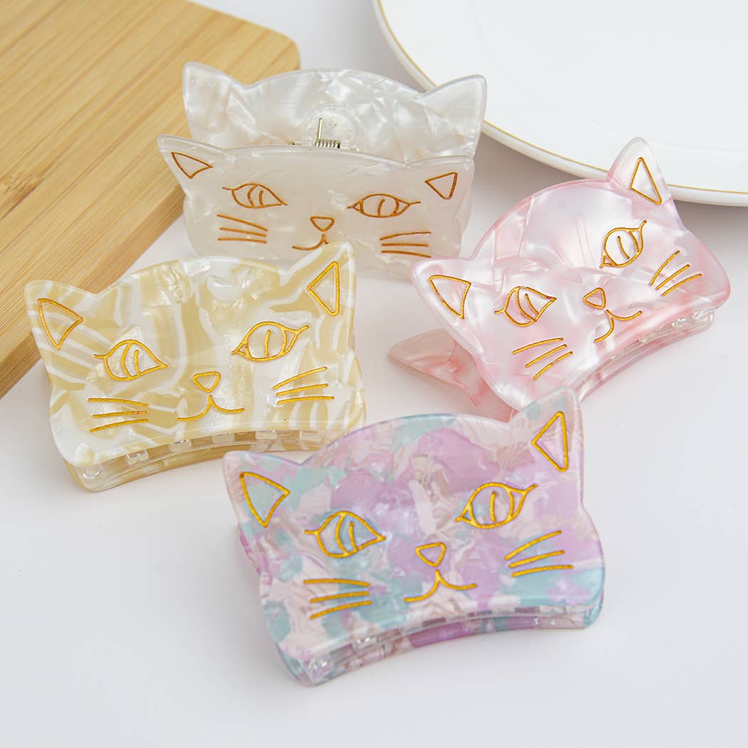 Acrylic Cute Cat Claw Clip (Pink Marble)