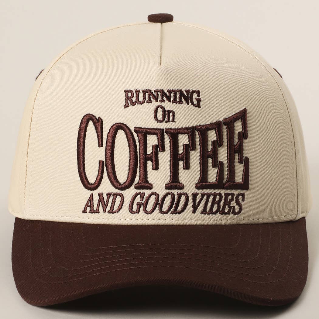 Running on Coffee and Good Vibes Embroidered Dad Hat (Brown)