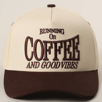 Running on Coffee and Good Vibes Embroidered Dad Hat (Brown)