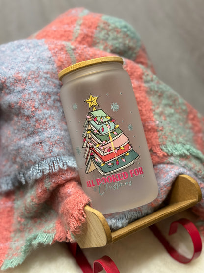 All Booked For Christmas Glass Tumbler - 16oz