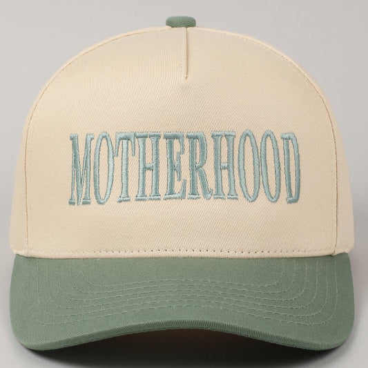 MOTHERHOOD Embroidered Two-Tone Trucker Hat (Sage Advice)