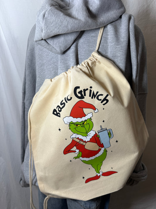 Basic Christmas Organic Cotton Drawstring Bag