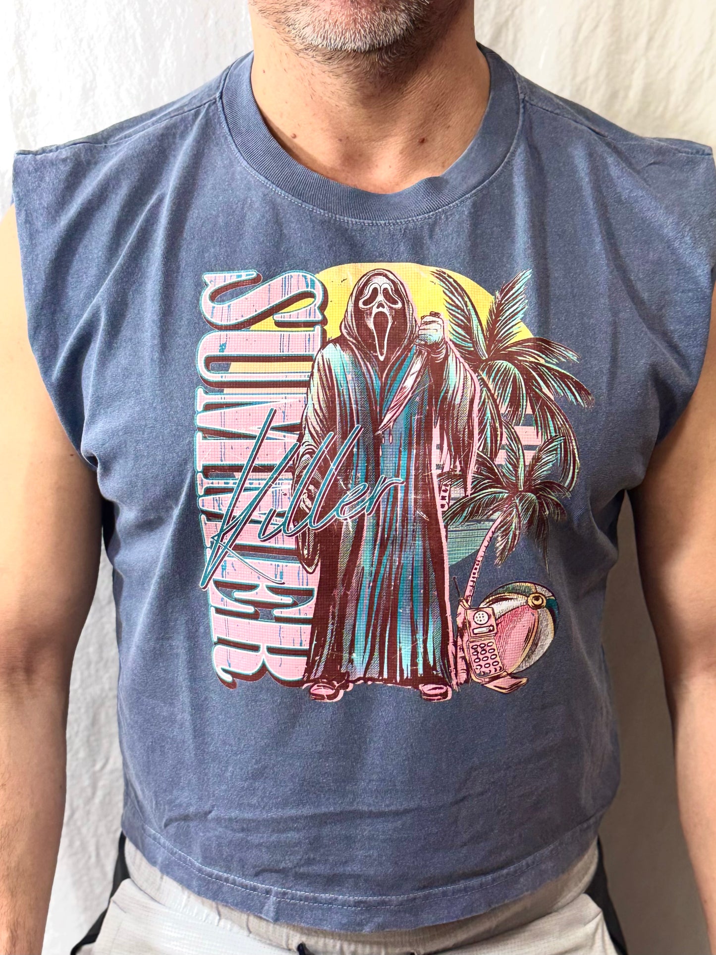 Killer Summer Boxy Heavyweight Muscle Tee (Denim)