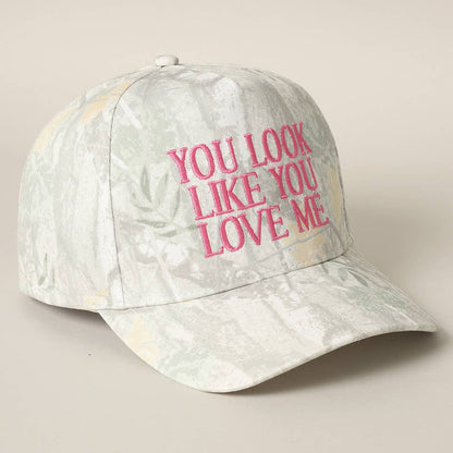 You Look Like You Love Me Embroidery Trucker Hat (White Out Camo Pink)