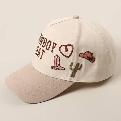Cowboy Hat Cactus Heart Embroidery Trucker Hat: Beige / ONE SIZE
