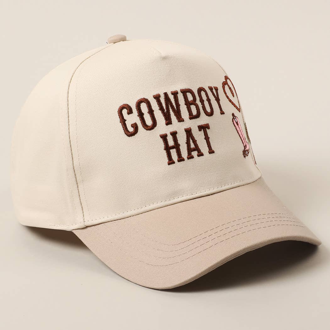 Cowboy Hat Cactus Heart Embroidery Trucker Hat: Beige / ONE SIZE