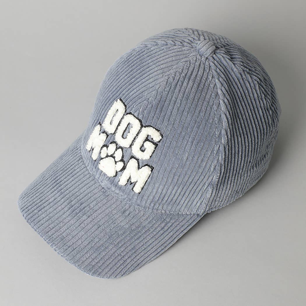 Dog Mom Corduroy Baseball Cap (Dusty Blue)