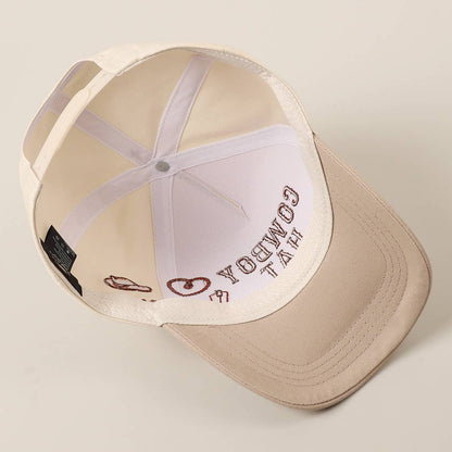Cowboy Hat Cactus Heart Embroidery Trucker Hat: Beige / ONE SIZE